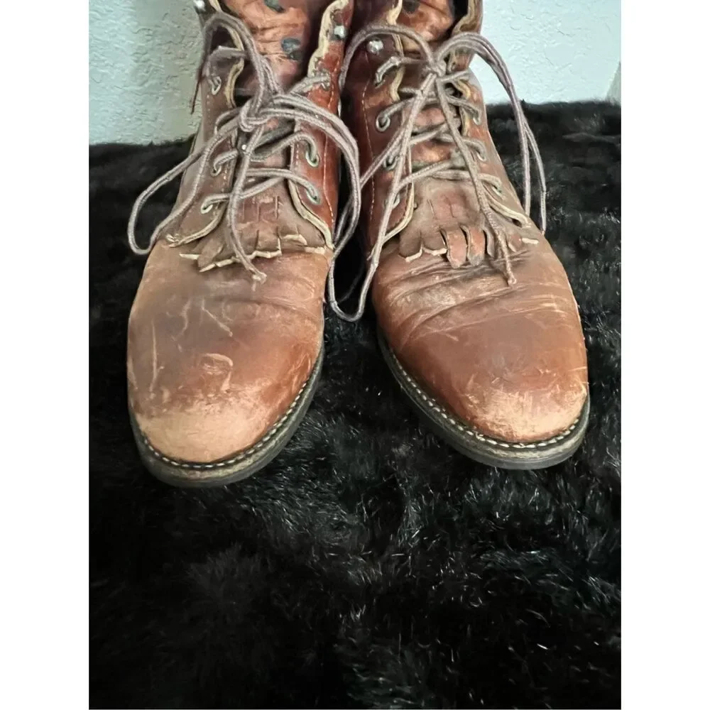 JUSTIN L0518 USA Packer Lace Up Western Brown Leather Boots Size 10 D - Picture 5 of 9